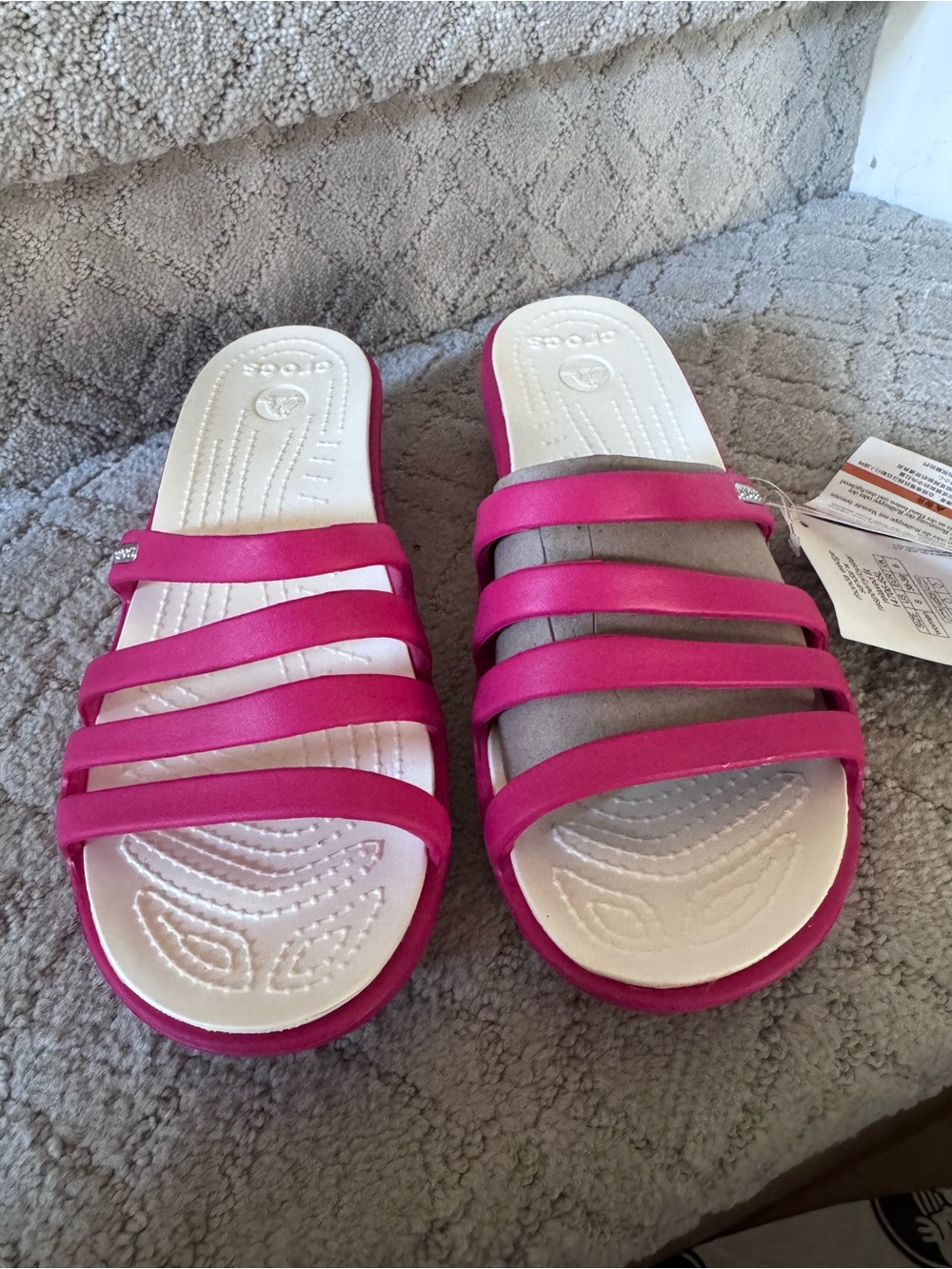 CROCS Women's Hot Pink Multi-Strap Slide Sandals
